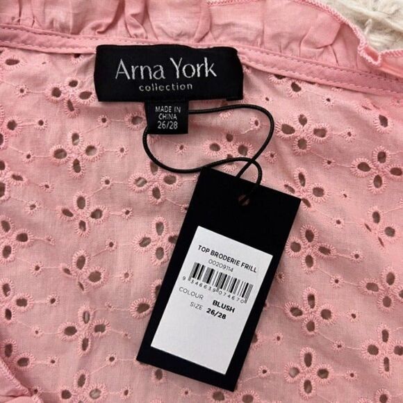 Arna York Collection Broderie Frill Blush pink Top Womens Plus Size 26/28 NWT - Picture 4 of 12